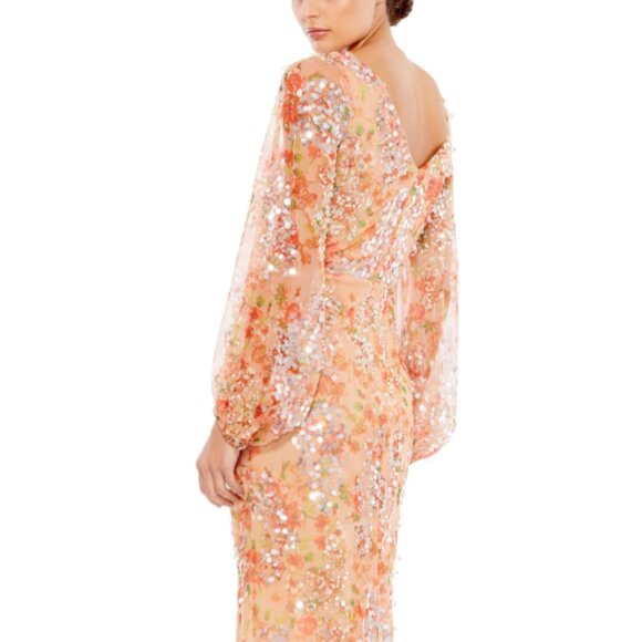 MAC DUGGAL 93547 FLORL PRINT SEQUINED PUFF SLEEVE GOWN sz 16 - Picture 3 of 5